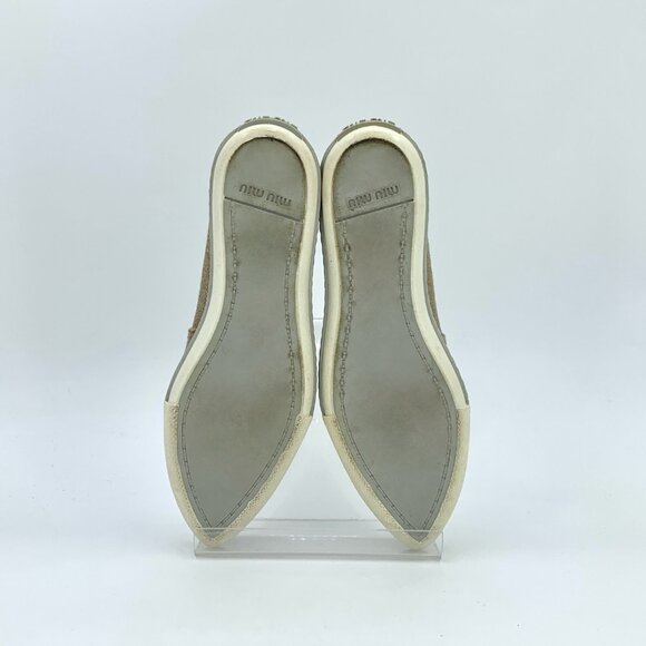 Miu Miu Brown Pointed Toe Rhinestone-Embellished Flat Loafers - Picture 5 of 8